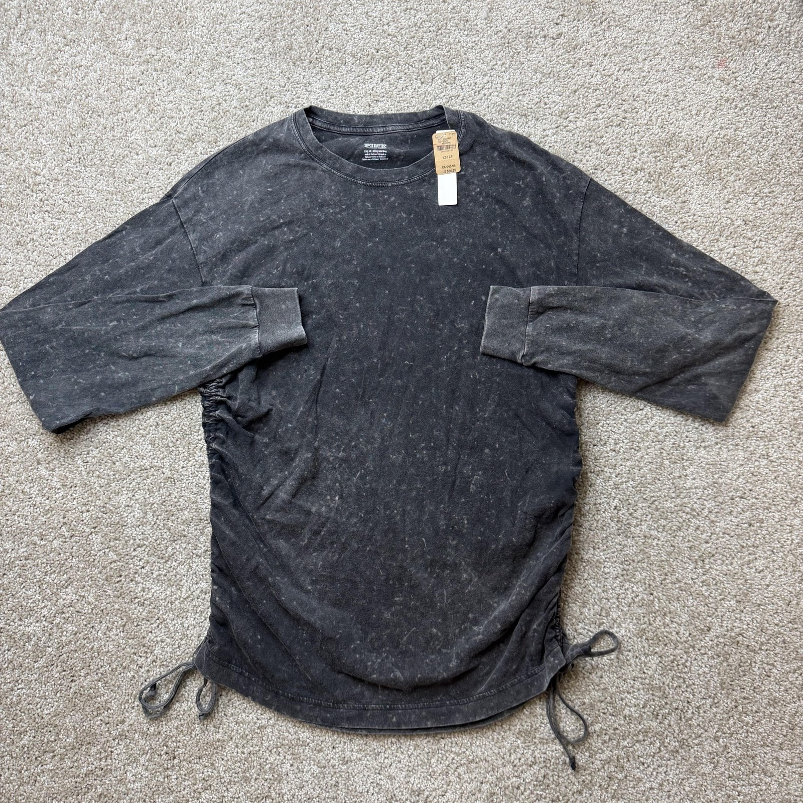 Pink Victoria's Secret Shirt Womens Xs Gray Crew Neck Long Sleeve Tunic Ruched